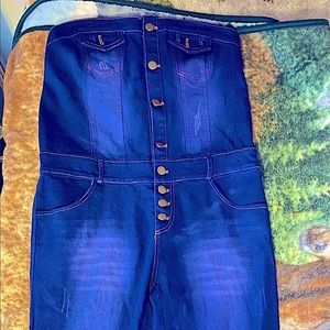 Blue jean strapless jumpsuit